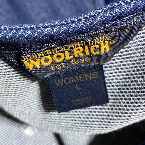 Vintage Woolrich Womens L Denim Dress Embroidered Winter Scene Sleeveless Belted - Picture 6 of 10